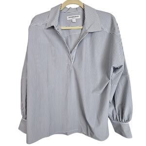 Mizzen + Main Shirt Long Sleeve Shirt Striped Shirt Women L Blue White Casual
